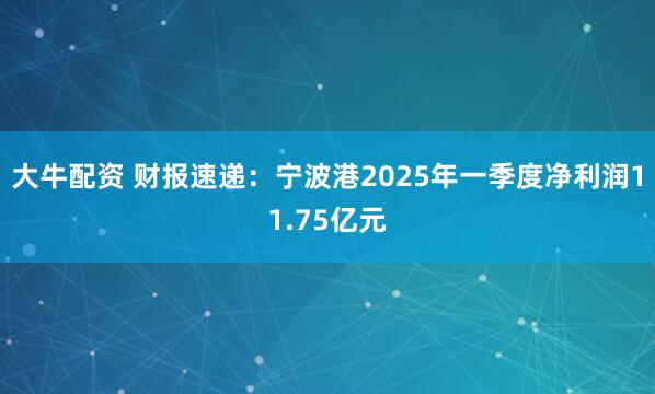 大牛配资 财报速递：宁波港2025年一季度净利润11.75亿元