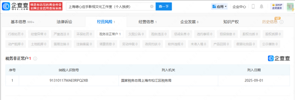 配亿多配资 李明德工作室被列为税务非正常户