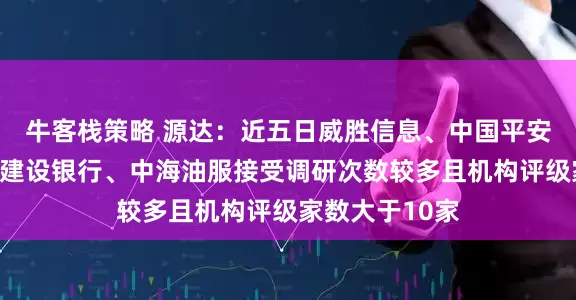 牛客栈策略 源达：近五日威胜信息、中国平安、乐鑫科技、建设银行、中海油服接受调研次数较多且机构评级家数大于10家